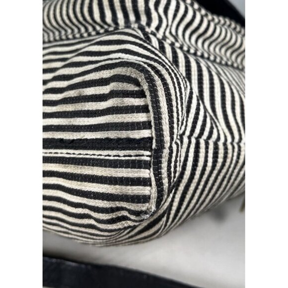 Fossil Kinley Black White Canvas Fabric Striped Brown Leather Crossbody Bag - Picture 15 of 16